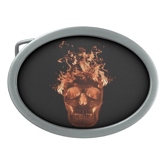 Orange Fire Skull Belt Buckle (Front)