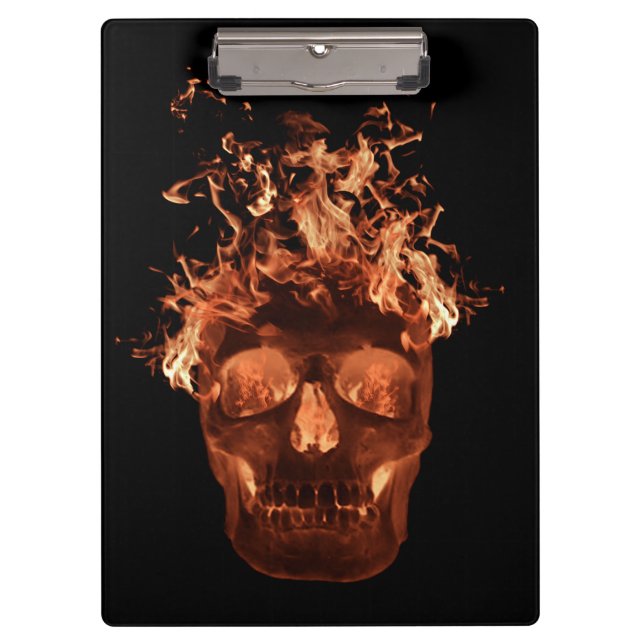 Orange Fire Skull Clipboard (Front)
