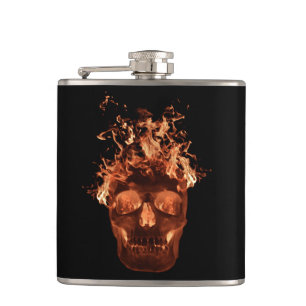 Orange Fire Skull Flask