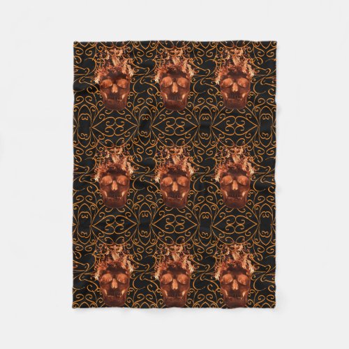 Orange Fire Skull Fleece Blanket