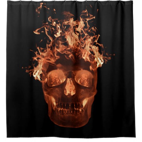 Orange Fire Skull Shower Curtain