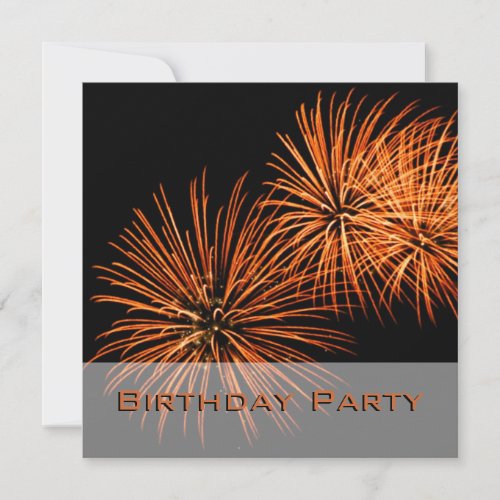 Orange Fireworks Birthday Party Invitation