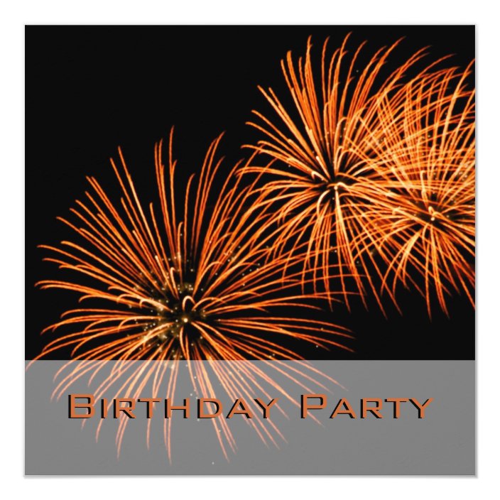 Orange Fireworks Personalised Party Invitations