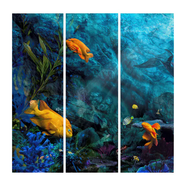 ORANGE FISH BLUE OCEAN WORLD TRIPTYCH | Zazzle