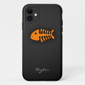 Orange Fish Bones Iphone 11 Case by ColorStock at Zazzle