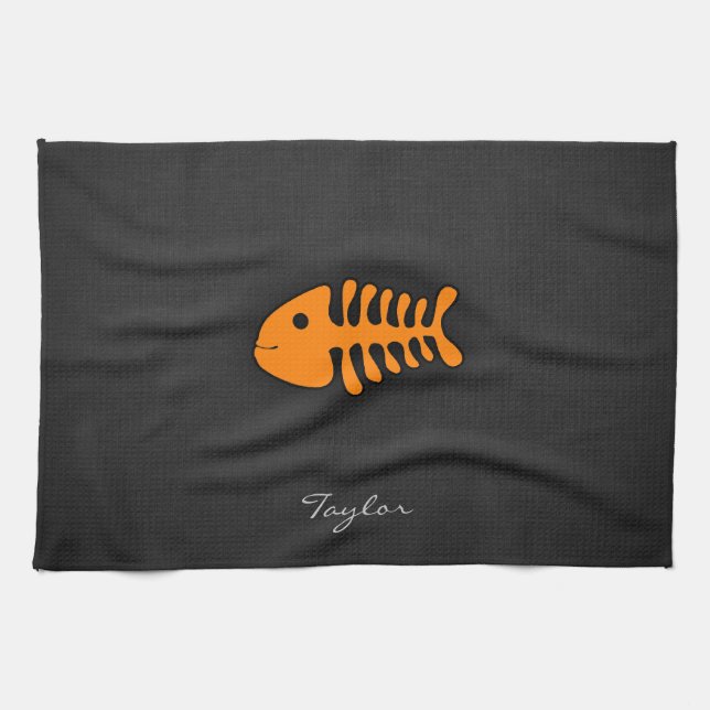 Orange Fish Bones Kitchen Towel (Horizontal)