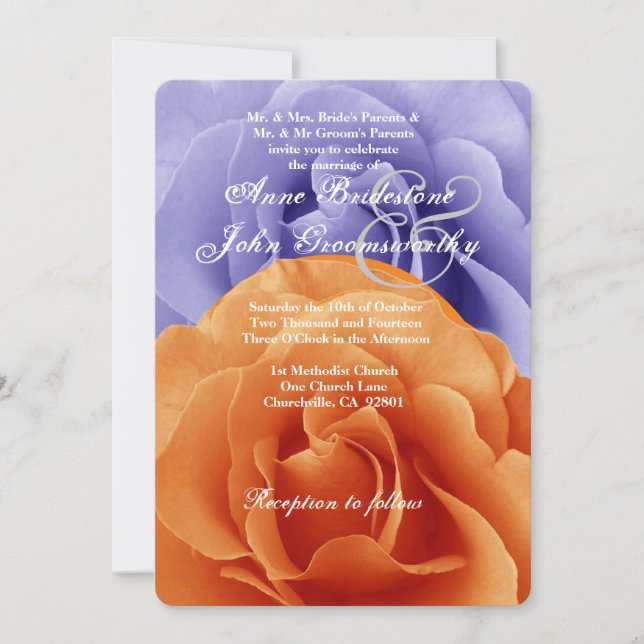 Orange Flame and Purple Rose Wedding Template A5 (Front)