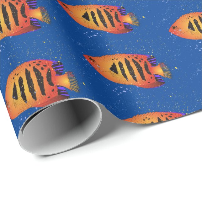 Orange Flame Angelfish Aquarium Reef Fish Pattern Wrapping Paper (Roll Corner)