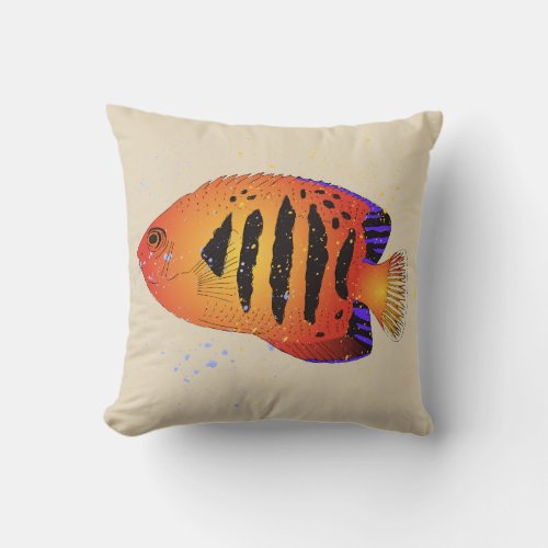 Orange Flame Angelfish Tropical Aquarium Art Throw Pillow