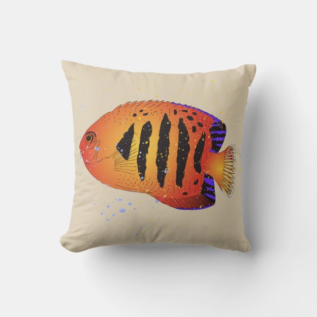 Orange Flame Angelfish Tropical Aquarium Art Throw Pillow (Front)