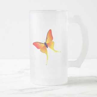 Orange Flame Butterfly Large Frosted Glass Mug