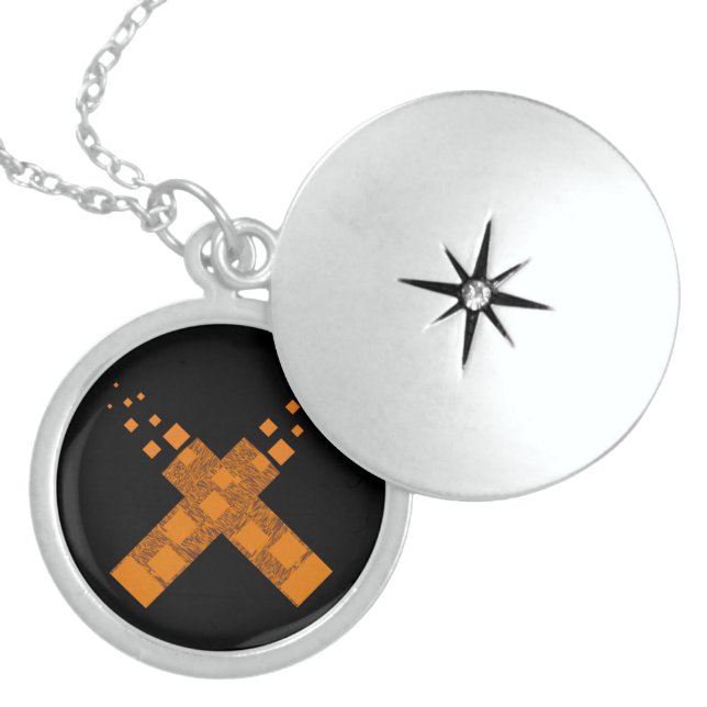 Orange flame death cult cross fire torch Halloween Locket Necklace (Front)
