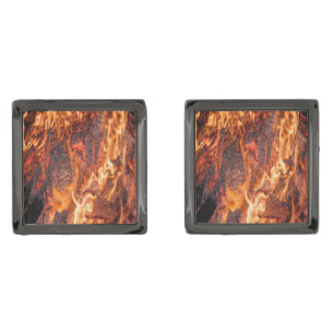 Orange flame gunmetal finish cufflinks