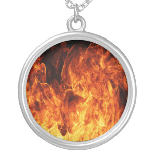 Orange flame silver plated necklace