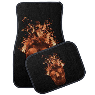 Orange Flame Skull Car Mats