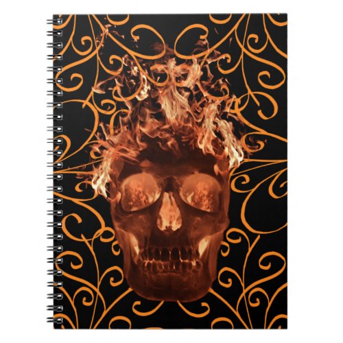 Orange Flame Skull Spiral Notebook