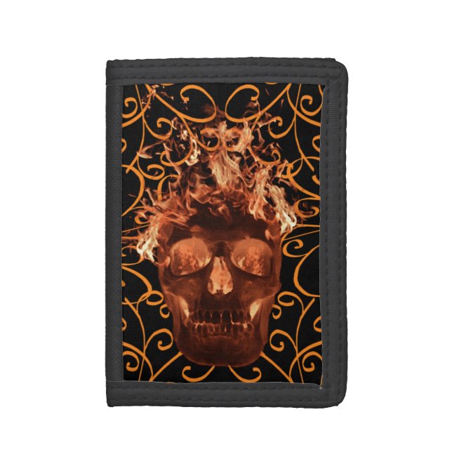 Orange Flame Skull Wallet (Front Vertical)
