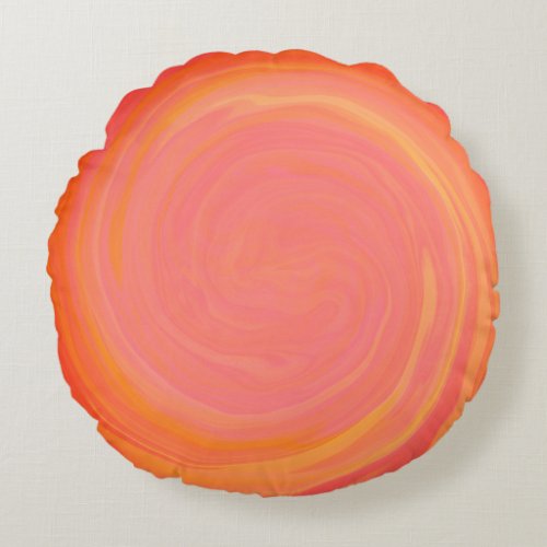Orange Flame Swirl Round Pillow