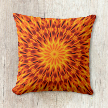 Orange Flames Kaleidoscope Throw Pillow by DoodlesGiftShop at Zazzle