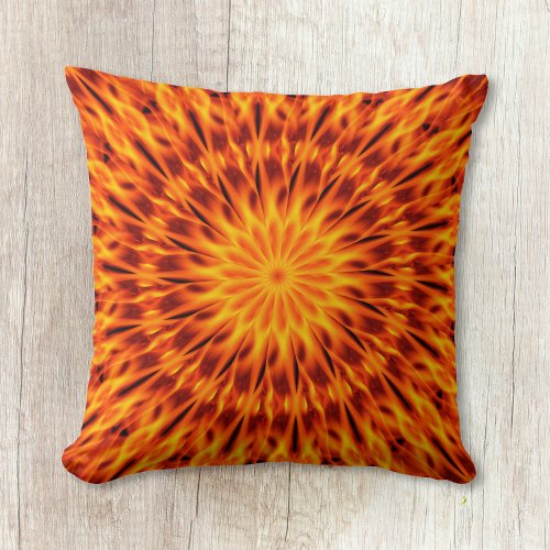 Orange Flames Kaleidoscope Throw Pillow