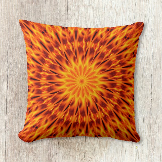 Orange Flames Kaleidoscope Throw Pillow (Creator Uploaded)