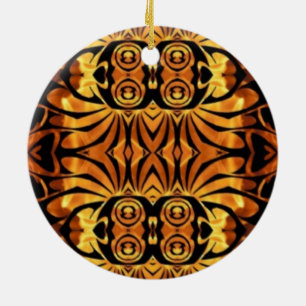 orange flames Native totem pole tribal pattern Ceramic Ornament
