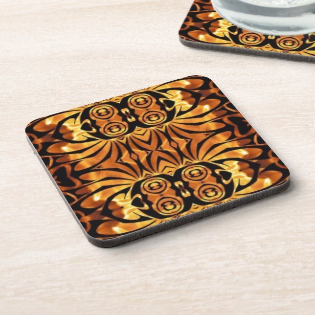 orange flames Native totem pole tribal pattern Coaster (Left Side)