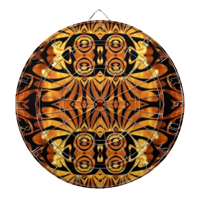 orange flames Native totem pole tribal pattern Dartboard With Darts (Front)