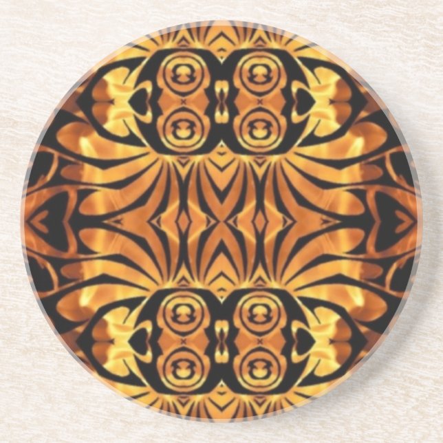 orange flames Native totem pole tribal pattern Drink Coaster (Front)