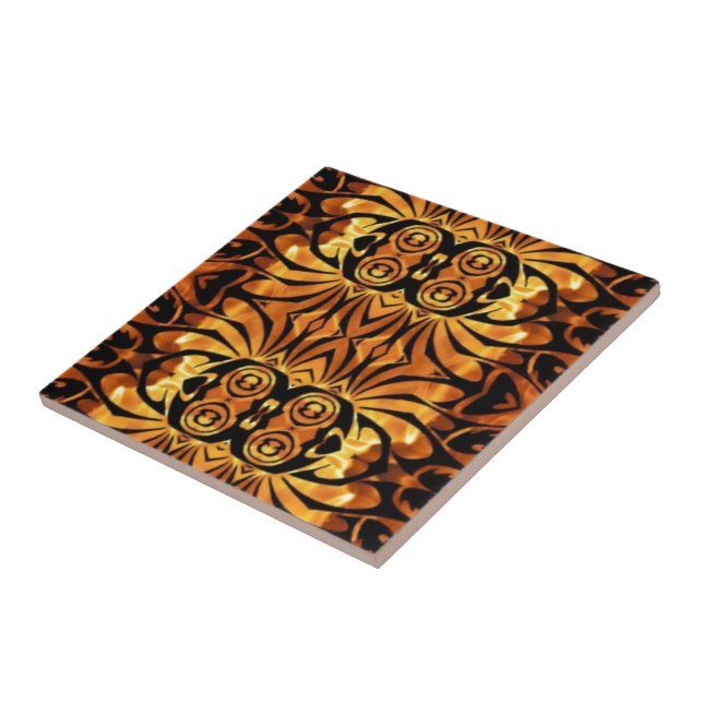 orange flames Native totem pole tribal pattern Tile (Side)