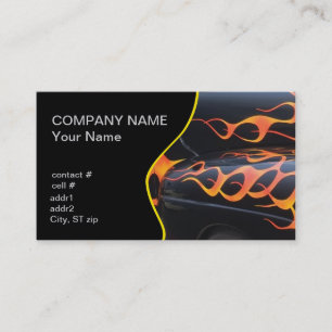 orange flames on black business card