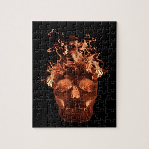 Orange Flaming Fire Skull Jigsaw Puzzle