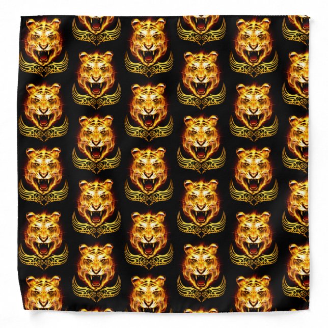 Orange Flaming Fire Tiger Bandana (Front)