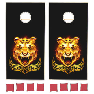 Orange Flaming Fire Tiger Cornhole Set