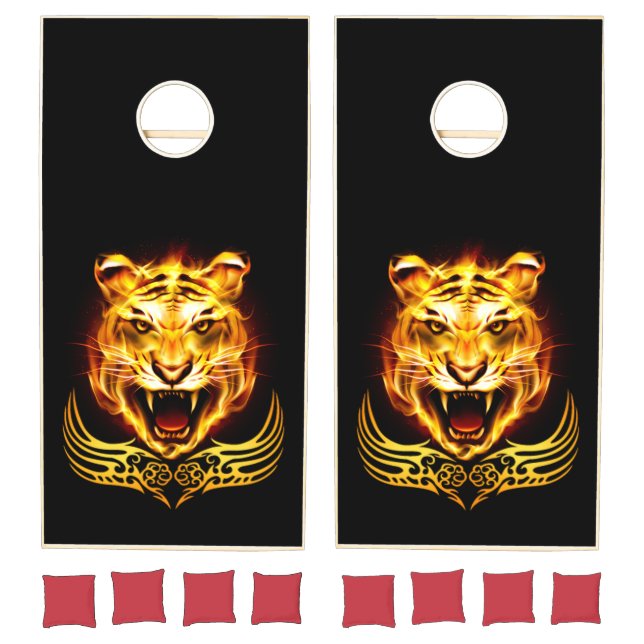 Orange Flaming Fire Tiger Cornhole Set (Set)
