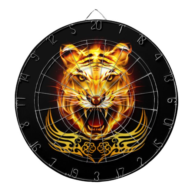 Orange Flaming Fire Tiger Dart Board (Front)
