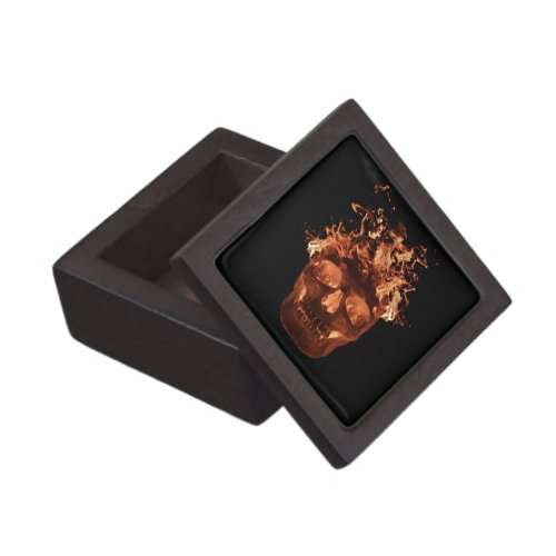 Orange Flaming Skull Keepsake Box