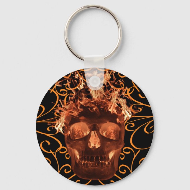 Orange Flaming Skull Key Chain (Front)
