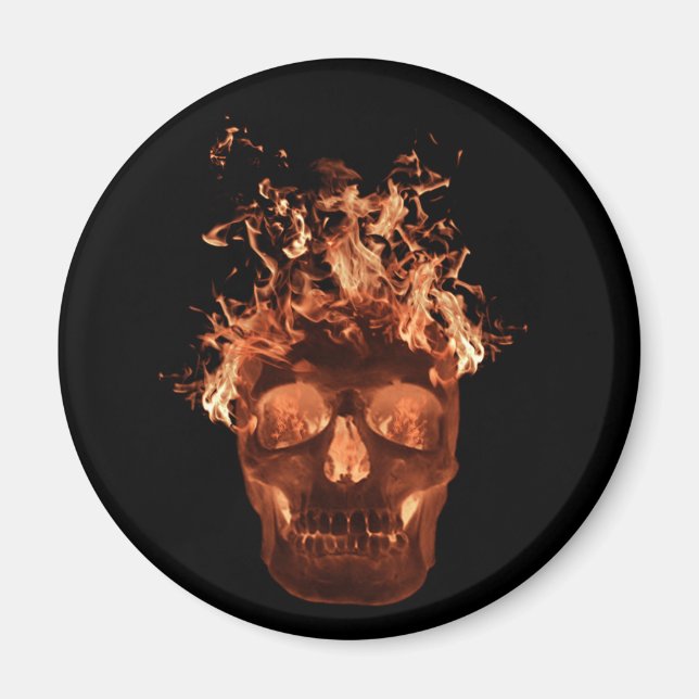 Orange Flaming Skull Magnet (Front)