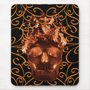 Orange Flaming Skull Mouse Pad