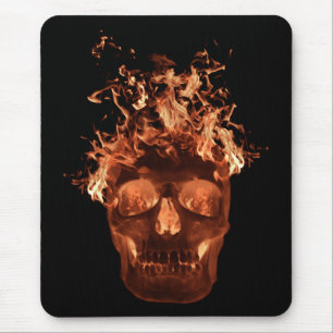 Orange Flaming Skull Mouse Pad