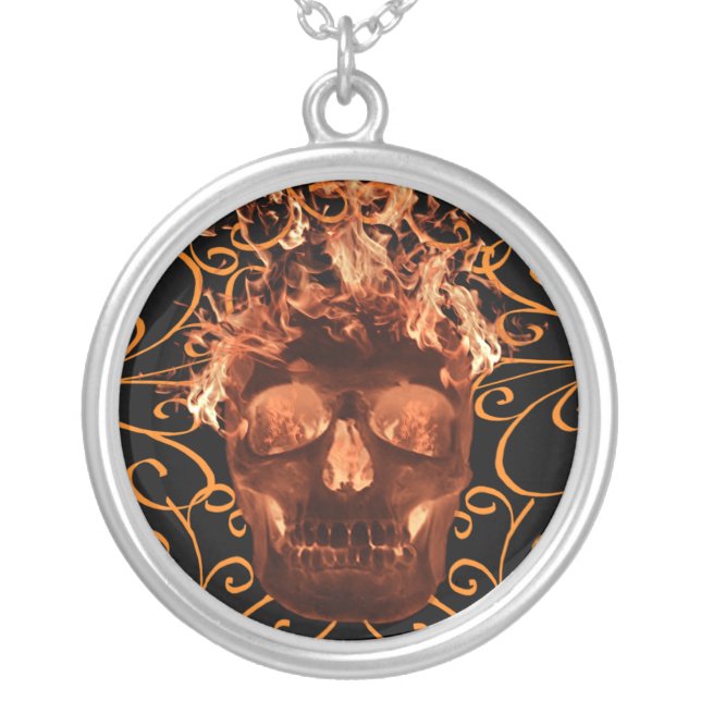 Orange Flaming Skull Necklace (Front)