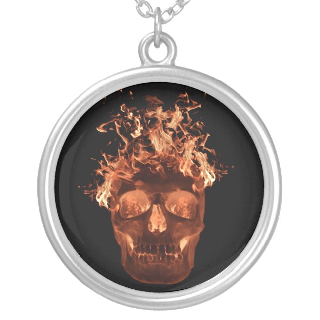 Orange Flaming Skull Necklace (Front)