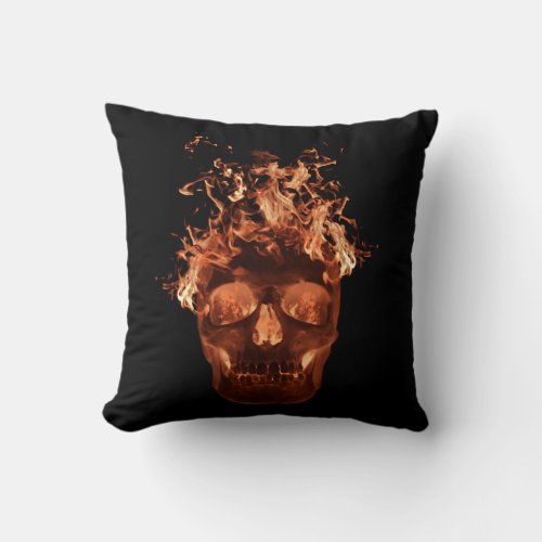 Orange Flaming Skull Reversible Pillow