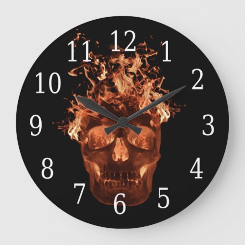 Orange Flaming Skull Round Clock