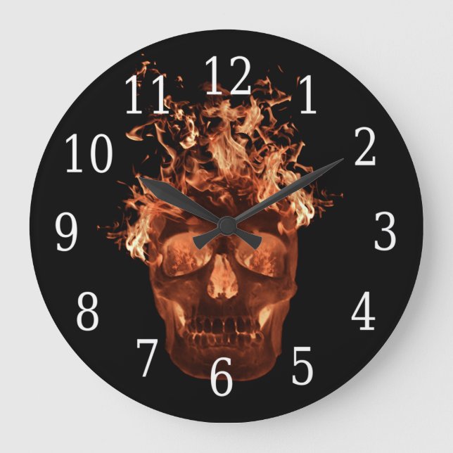 Orange Flaming Skull Round Clock (Front)