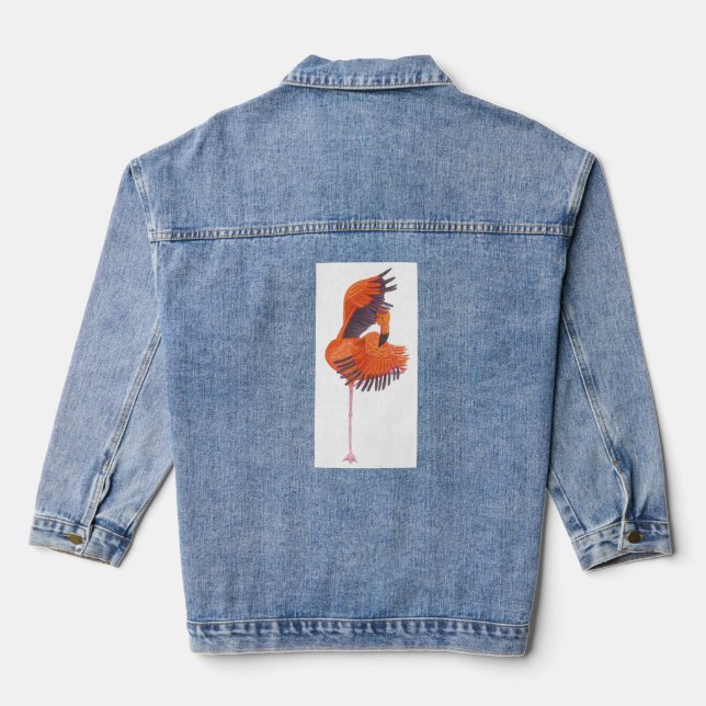 Orange Flamingo in Dance Pose Denim Jacket (Back)