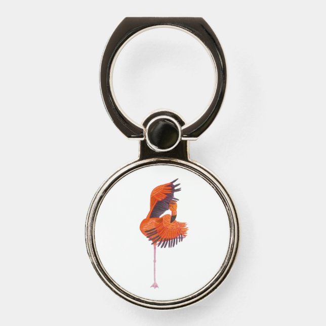 Orange Flamingo in Dance Pose Phone Ring Stand (Front)