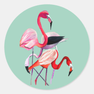 Orange flamingo watercolor bird art classic round sticker