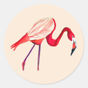 Orange flamingo watercolor bird art classic round sticker